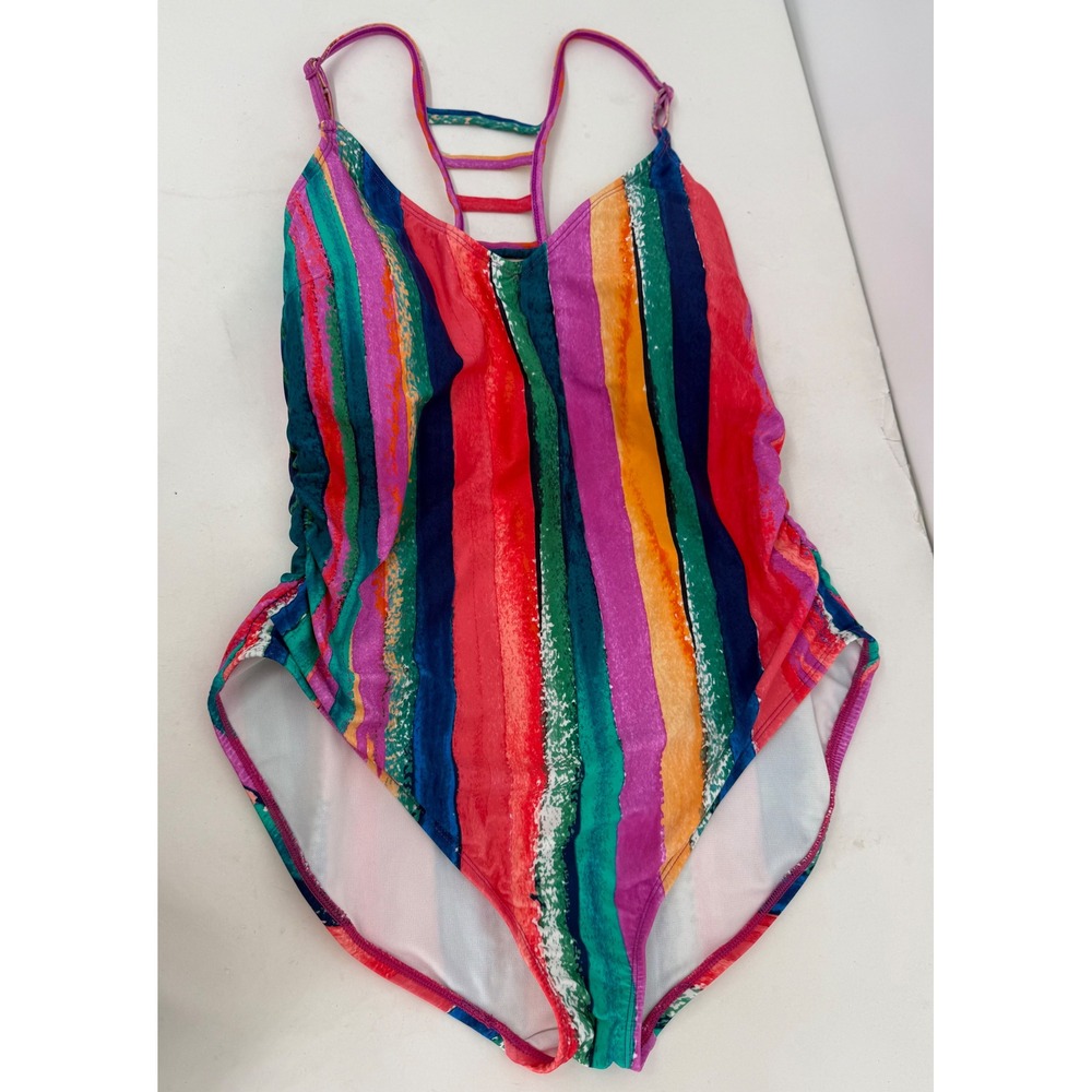 Urban Sea Womens One Piece Swimsuit Multicolor Striped V-Neck Ladder Back Sz XL‎